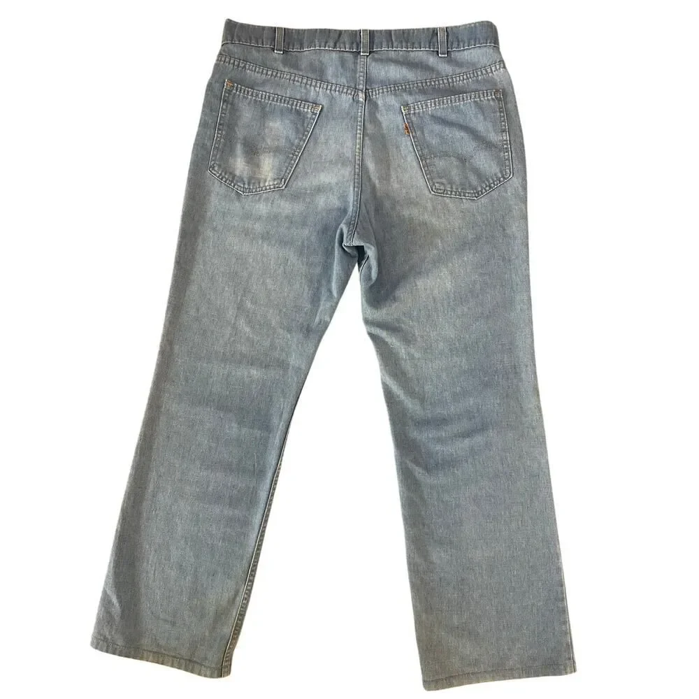 VINTAGE 70s Levi’s Orange Tab Bootcut Wide Leg Light Wash Denim Jeans Men 36x29